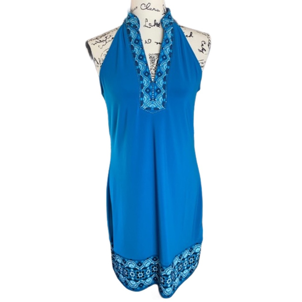 WHBM Blue Embroidered Beaded Dress